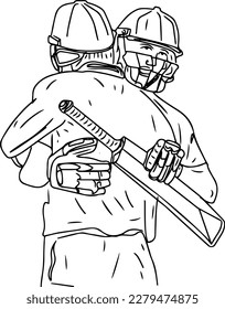  A Sketch of Two Victorious Cricket Batsmen, Line Art of Celebrating Cricket Batsmen: A Century and a Hug, Sketching Triumph: Two Batsmen Hugging in Celebration svg