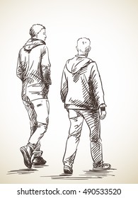 Sketch of two walking men, Hand drawn illustration