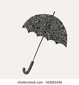 Sketch umbrella with pattern on a white background.Hand drawn 