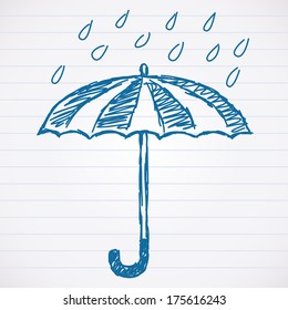 Esboço de guarda-chuva com gotas de chuva Vetor