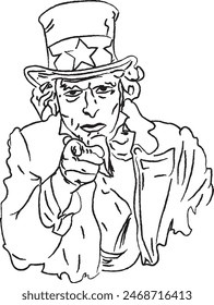 Sketch Uncle Sam, Uncle Samuel Wilson, Symbol United States of America, line drawing Uncle Sam