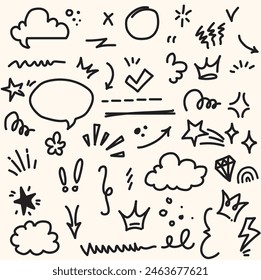 Sketch underline, emphasis, arrow shape set with illustration style and doodle