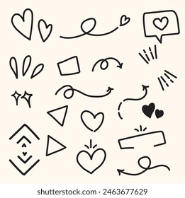 Sketch underline, emphasis, arrow shape set with illustration style and doodle