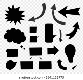 Sketch underline, emphasis, arrow shape set. Hand drawn brush stroke, highlight, speech bubble, underline, sparkle element. Vector illustration, Scribble doodle underline emphasis line shape set.