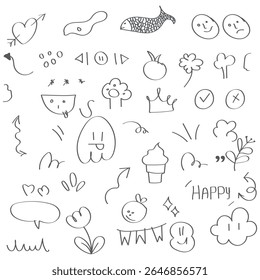 Sketch underline, emphasis, line shape set. Hand drawn swirl swoosh, love, speech bubble, underline element. Vector illustration.