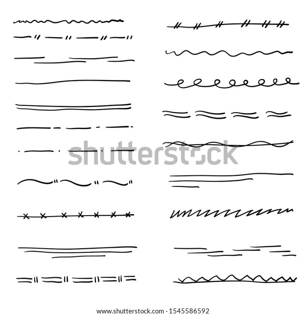 Sketch underlines. Crosshatch pen brush\
lines, pencil textured strokes. Scribble marker borders. Handmade\
chalk underline vector set with doodle\
style