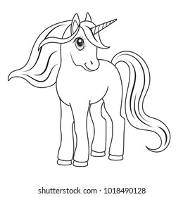 Sketch Of A Unicorn For Coloring, On A White Background.