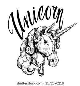 Sketch of unicorn. Hand drawn illustration converted to vector