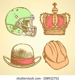 Sketch unusual hat set in vintage style