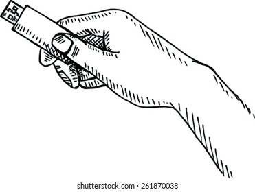 sketch of USB Flash drive , vector illustration