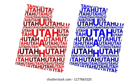Sketch Utah (United States of America) letter text map, Utah map - in the shape of the continent, Map Utah - red and blue vector illustration