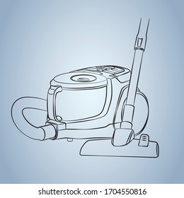 Sketch of vacuum cleaner in vector, icon, blue background