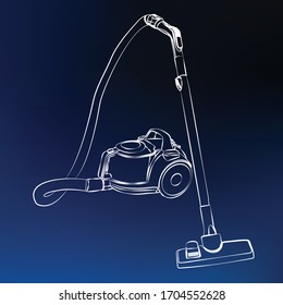 Sketch of vacuum cleaner in vector, icon, blue background