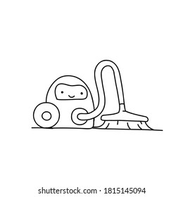 Sketch. Vacuum robot cleaner character. Illustration hand-drawn. Tidy up cleaning. Smart House.