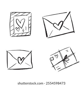 Sketch Valentine Envelopes and Cards Hand Drawn Love Doodles Vector