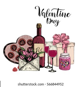 Sketch Valentine's Day set. illustration isolated on white background. Template for label poster, logo, web, card