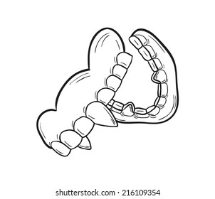 sketch of the vampire denture on white background, isolated