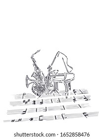 Sketch with various musical instruments