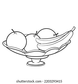 sketch of a vase with fruit, coloring book, isolated object on white background, cartoon illustration, vector, eps