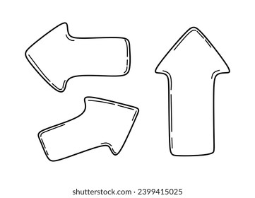 Sketch of vector arrows. Hand drawn arrow collection for business plan, presentation and education isolated on white background. Graphic design element in doodle style. Vector illustration