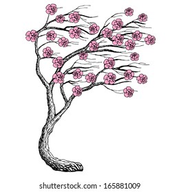 Sketch vector background with sakura branch