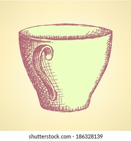 Sketch vector cup, vintage background 