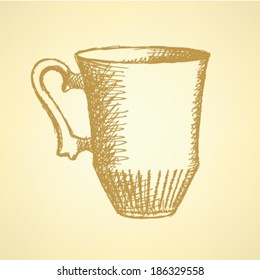 Sketch vector cup, vintage background 