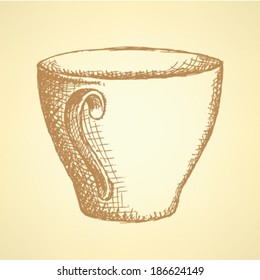 Sketch vector cup, vintage background 