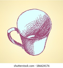 Sketch vector cup, vintage background 