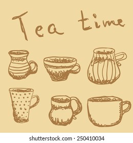 Sketch vector cup, vintage background 