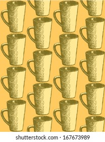 Sketch vector cup, vintage seamless pattern