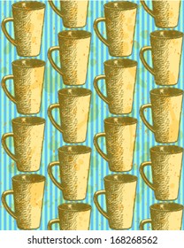 Sketch vector cup, vintage seamless pattern