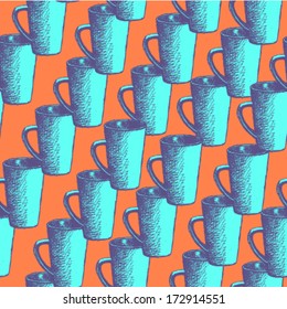 Sketch vector cup, vintage seamless pattern 