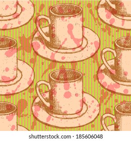 Sketch vector cup, vintage seamless pattern 