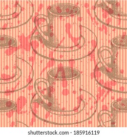 Sketch vector cup, vintage seamless pattern 