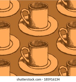 Sketch vector cup, vintage seamless pattern 