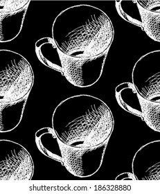 Sketch vector cup, vintage seamless pattern 