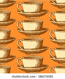Sketch vector cup, vintage seamless pattern 