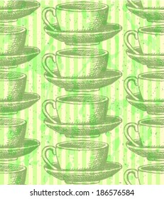 Sketch vector cup, vintage seamless pattern 