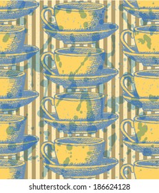 Sketch vector cup, vintage seamless pattern 