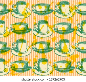 Sketch vector cup, vintage seamless pattern 