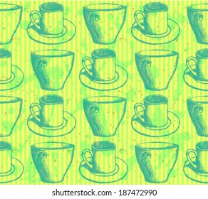 Sketch vector cup, vintage seamless pattern 