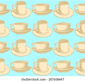 Sketch vector cup, vintage seamless pattern 