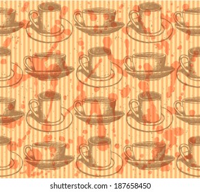 Sketch vector cup, vintage seamless pattern 