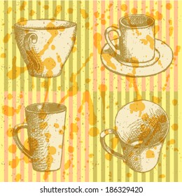 Sketch vector cups, vintage set 