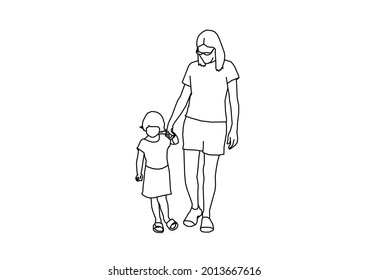 Sketch vector design of a child pulling his mother