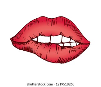 Sketch vector drawing, bright red bit lip