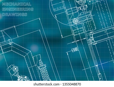 Sketch. Vector engineering illustration. Cover, flyer, banner, background. Instrument-making drawings. Mechanical engineering drawing. Technical illustrations, backgrounds. Scheme, plan. Bl