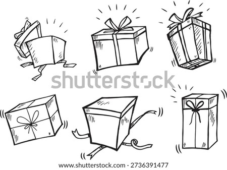 sketch of vector gift boxes .Presents gift box a white background.Hand-drawn Sketchy Gift Boxes Collection