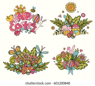 Sketch vector hand drawn doodles cartoon set of Easter objects and symbols